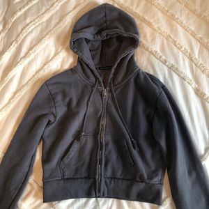 Brandy Melville Cropped Navy Blue Zip Up Hoodie